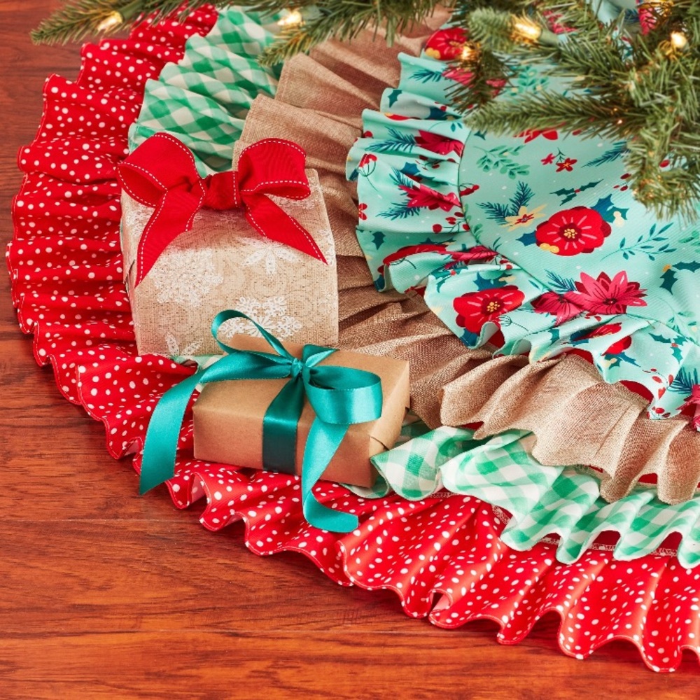 Pioneer Woman Multi-Color 4-Tier Ruffle Polyester Christmas Tree Skirt, 48" NWT